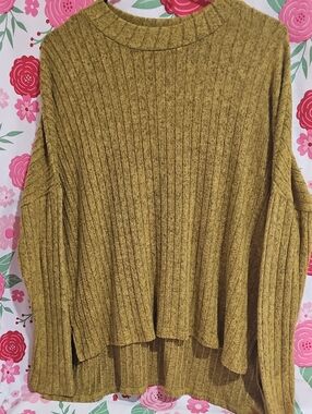 Heart Hips High Low Mustard Ribbed Crewneck Sweater